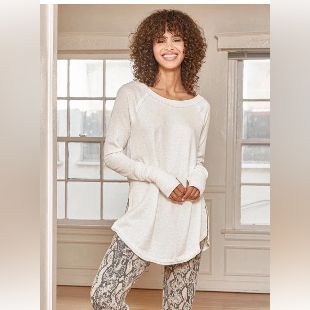 We The Free People White Snowy Thermal Oversized Tunic Top Womens XS